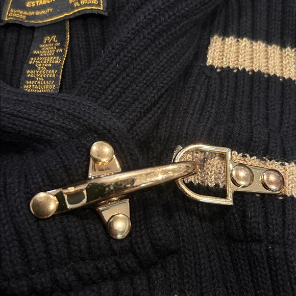 Ralph Lauren Black and gold Striped Sweater with gold buckle front petite large - Picture 6 of 6